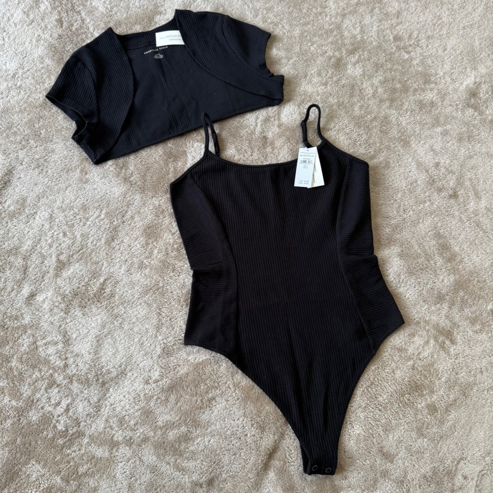 American Eagle Outfitters women’s Black Bodysuit Top and cropped jacket Size L